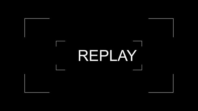 Replay sign icon animation with simple replay text on a black background.