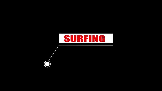 Futuristic surfing text animation with HUD elements, rectangular frame, and dynamic technology interface motion graphics, 4K video.