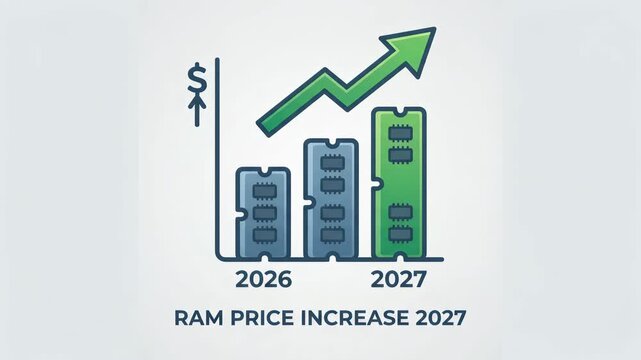 RAM Price Increase 2027 Animation with Memory Modules and Upward Growth Arrow Chart