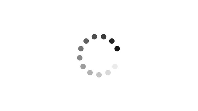Glowing white spinning loading wheel icon on white background loopable motion graphic animation