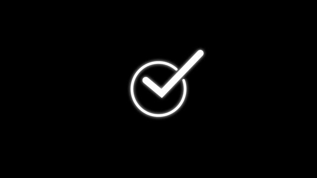 Animated checkmark icon on a dark black background.