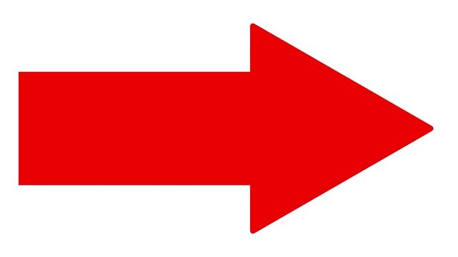 Red arrow pointing to the right isolated on white background motion graphic animation.