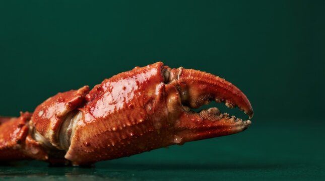 Close-Up of a Cooked Lobster Claw on Green Background