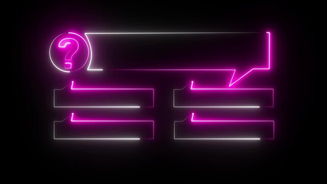 Quiz Neon Line Animation with option selection on black background ,Quiz template challenge with option selection, Neon Line Animation on empty background for quiz and competition