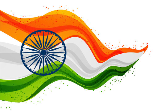 Indian flag wave with Ashoka Chakra. Abstract tricolor background for Independence Day.