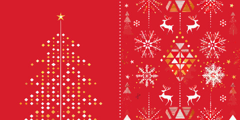 Festive christmas pattern with reindeer snowflakes and christmas trees © Kanika