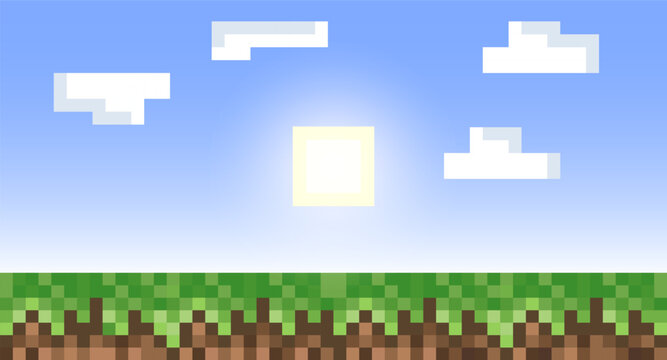 Pixel background. The concept of games background. Vector illustration
