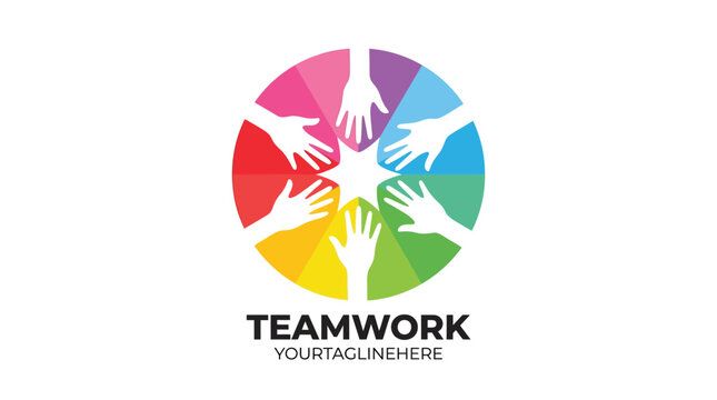 Vibrant colorful circle logo featuring multiple hands reaching inward to symbolize global unity and collaboration
