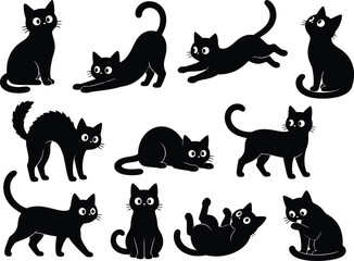 Cute Black Cat Silhouettes Vector Set © Shafi Ullah