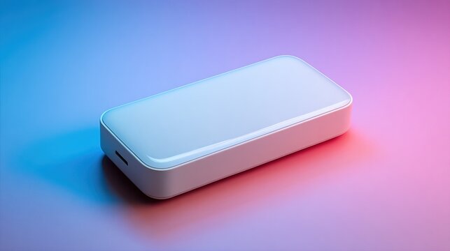 gloss. Sleek rectangular device with glossy finish, minimalist aesthetic on gradient backdrop. product launch decks, UI/UX mockups, designed for product launches and innovation pitches.