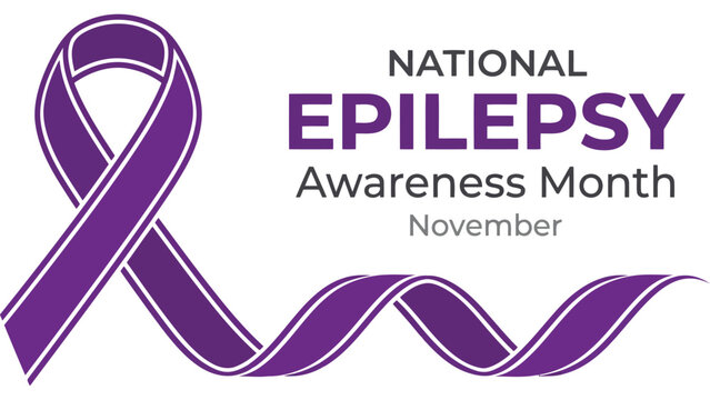 Epilepsy awareness purple ribbon design. National epilepsy awareness month graphic banner.