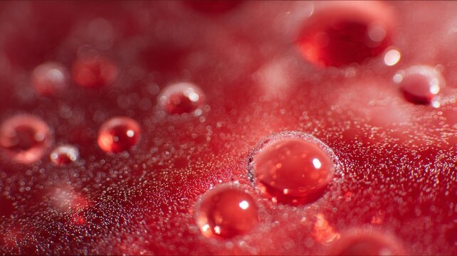 Close-up of red bubbles macro texture. Artificial intelligence image