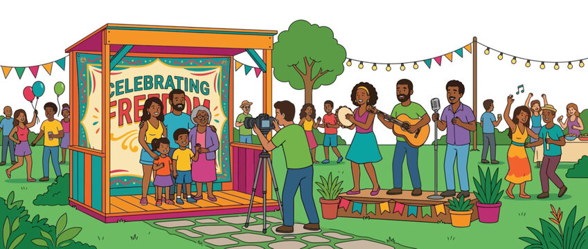 Diverse Group Celebrating Freedom at an Outdoor Community Event