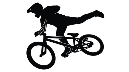 Fototapeta premium Black silhouette of a bmx rider performing an aerial stunt with stylized artistic graphic design