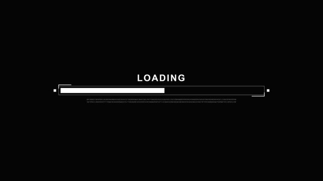 Loading bar progress indicator with white filling and glitching RGB split effects on black background for tech interface overlay.