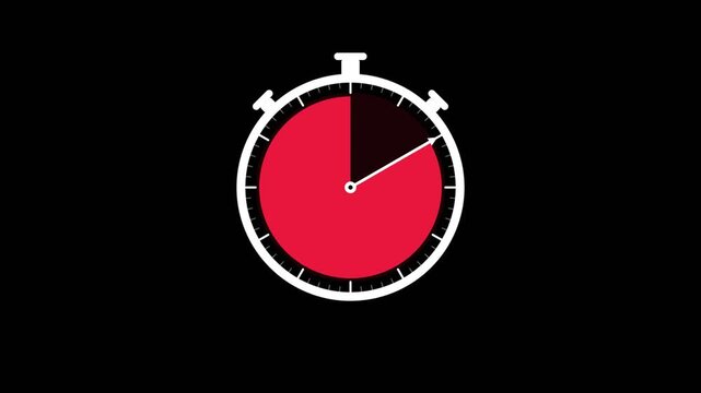 Stopwatch Timer Icon with Red Progress Sector Shrinking on Black Background Overlay