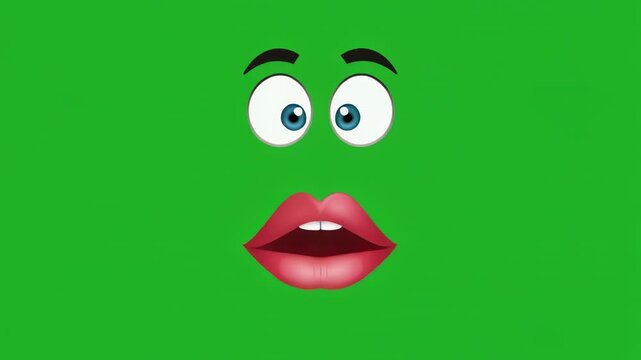 Animated Cartoon Faces Expressing Surprise Against Green Screen Background Seamlessly