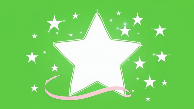 Animated white stars with subtle ribbons on green background with star confetti and black stripes