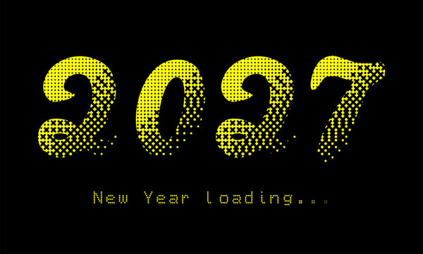 2027 new year retro 80s computer pixel typography with halftone display effect