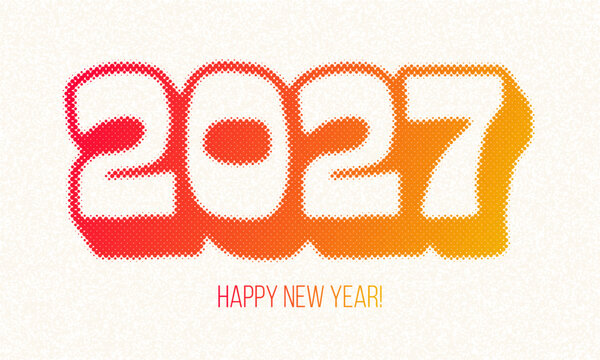 2027 new year colorful retro 60s vintage typography with halftone effect.