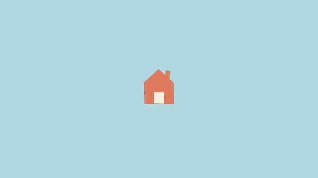 Minimalist Animated House Icon Loop on Soft Blue Background.
