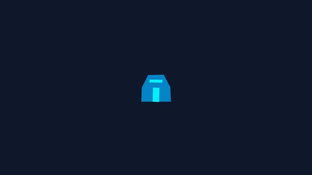 Minimalist Blue House Icon Animation on Dark Background.