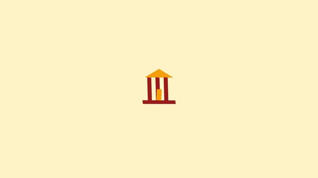 Minimalist 3D Rendered Bank Building Icon Animation on Soft Cream Background.
