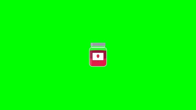 Pixel Art Red Potion Bottle Animation on Green Screen Background.