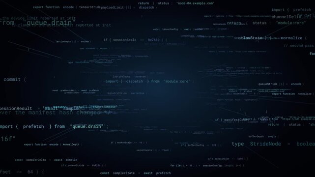 Program code flowing past the viewer in a cyberspace corridor
