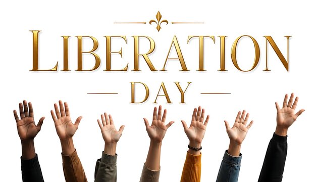 Diverse group of people raising hands together in unity for liberation day celebration with liberation together celebration independence community cooperation commemoration background