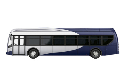 Modern blue and silver city bus with tinted windows, isolated on transparent background © Ozols