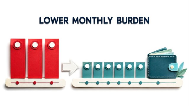 Monthly burden debt reduction financial relief economic pressure lower payment budget savings expense loan finance debt payment burden reduction pressure relief monthly income cost crisis