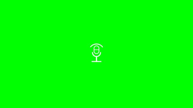 Animated Microphone Icon on Green Screen Background for Video Production.