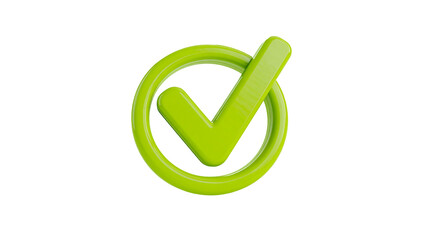 Shiny green checkmark inside a circle, isolated on transparent background © Ozols