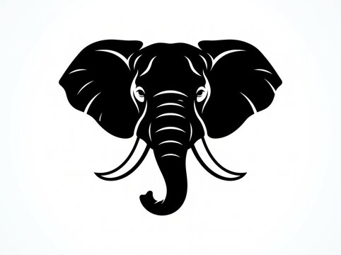Elephant head silhouette with tusks. Elephant logo icon vector design. 