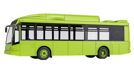 Modern lime green city bus with tinted windows, isolated on transparent background © Ozols