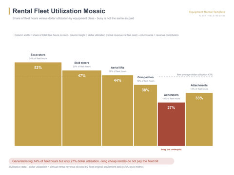Equipment rental fleet utilization mosaic chart time vs dollar yield