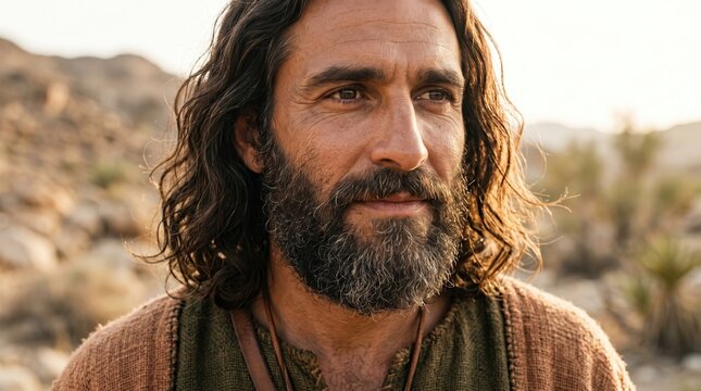 Caleb or Joshua the faithful spy. Close up portrait of a biblical leader in the desert. Old testament story of faith and the promised land