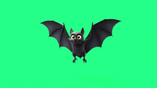 Animation cute flying black bat on green screen background.