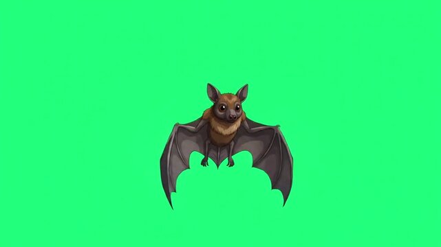 Animation cute flying black bat on green screen background.