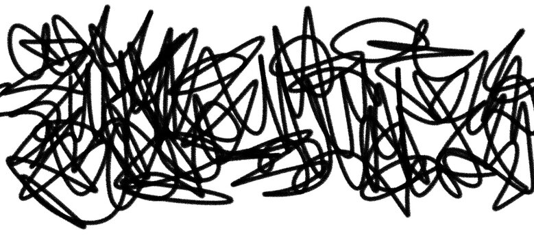 Abstract Chaotic Black Scribble Texture on White Background with Hand Drawn Random Lines and Expressive Sketch Pattern