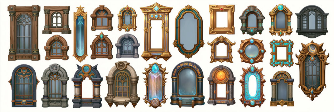 Various ornate frames and windows in a fantasy RPG style.