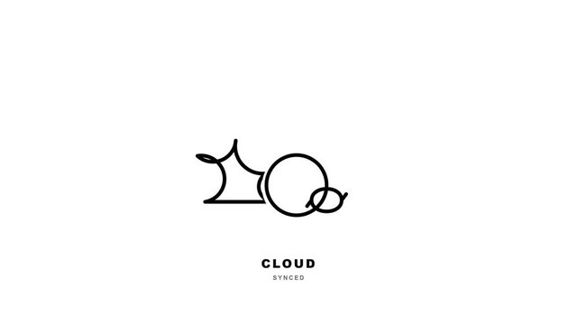 Minimalist Line Art Animation of Abstract Geometric Shapes and Cloud Text.