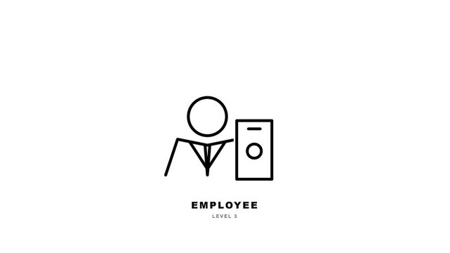 Minimalist Line Art Animation of an Employee Working at a Computer Desk.