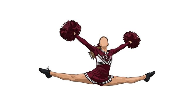 Athletic high school cheerleader performing dynamic split jump