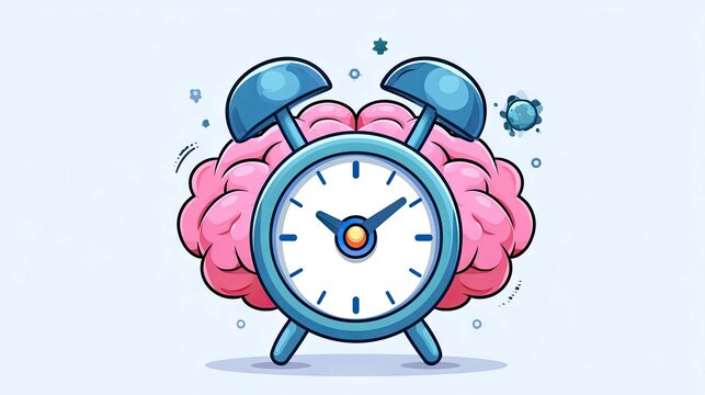 Creative illustration of a brain with a clock symbolizing the concept of time management and mental awareness