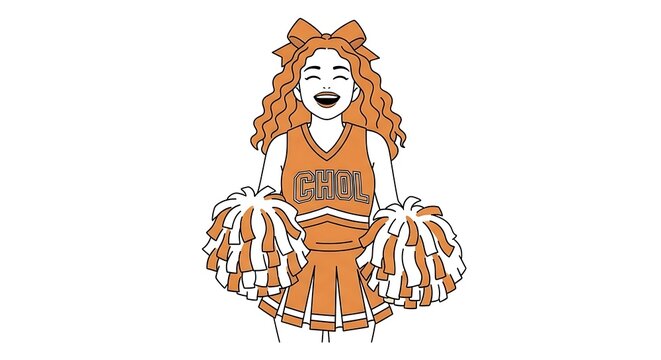 Happy high school cheerleader with pom-poms illustration