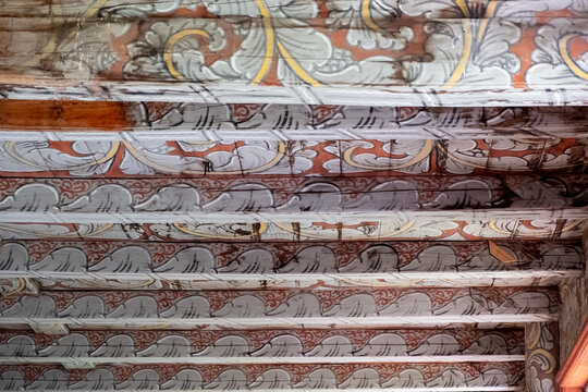 Ornate Painted Wooden Ceiling of Kvernes Stave Church, M&oslash;re og Romsdal, Norway