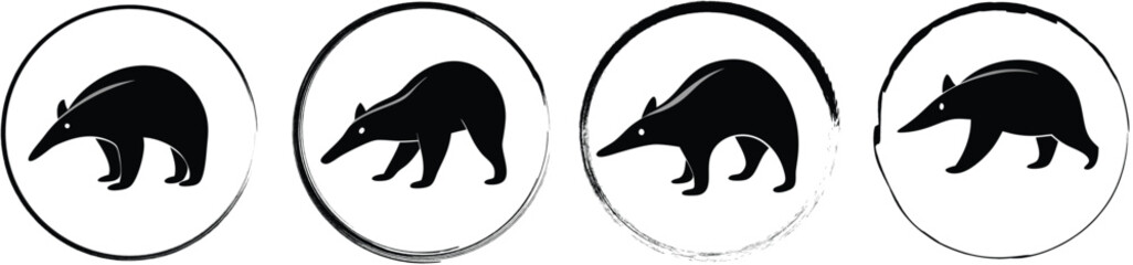 Obraz premium Set of four circular featuring a black silhouette of a bear animal on a white background, with different circular, border textures