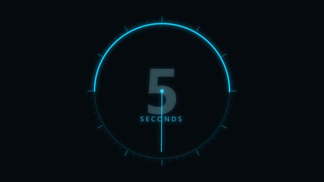 Futuristic 10-second digital countdown timer with neon blue glowing numbers and circular indicator